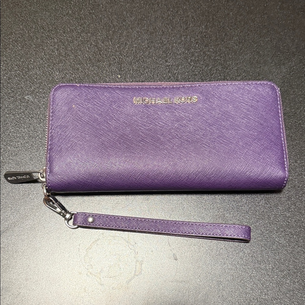 Michael Kors Purple Saffiano Zip-Around Wristlet Wallet